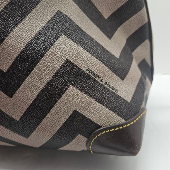 Dooney & Bourke | Chevron Leather Satchel Bag | Brown And Tan Geometric - Picture 2 of 12